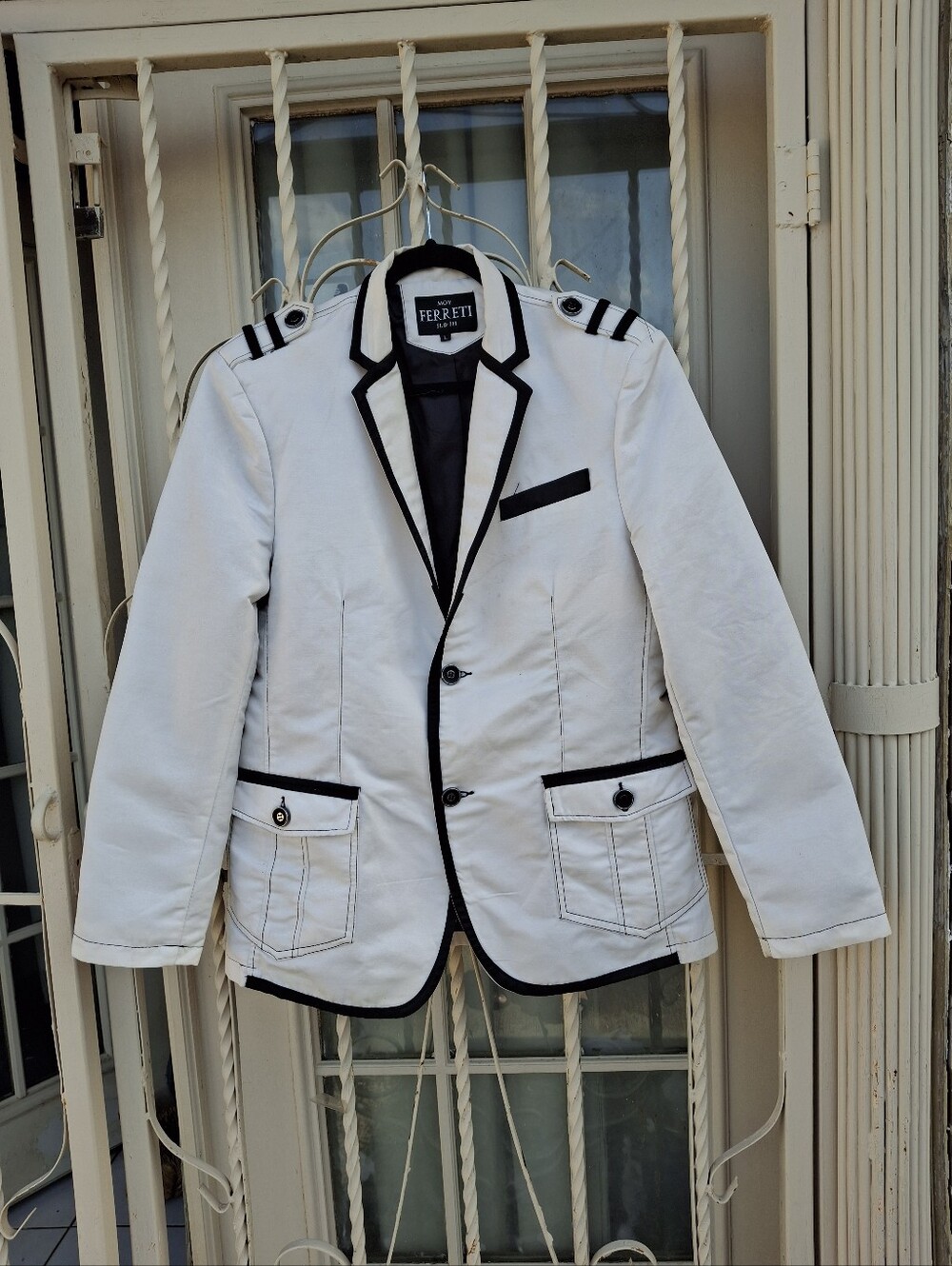 Moy Ferreti White & Black Military Nautical Contrast-Trim Blazer Men Size Large - Picture 4 of 16